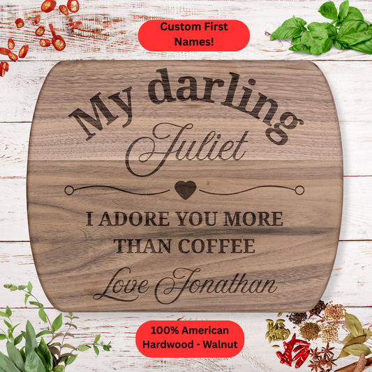 Personalized Love Note Cutting Board. Custom Names and Favourite Food or Drink Gift. Valentines Day Gift. Anniversary Gift.