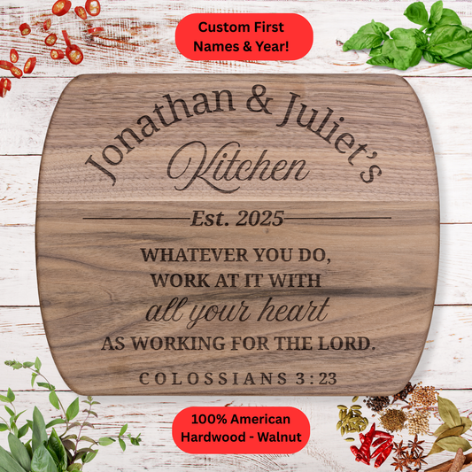 Personalized Christian Cutting Board. Custom Names and Year Faith Based Kitchen Gift. Wedding Gift. Anniversary Gift. Valentines Day Gift