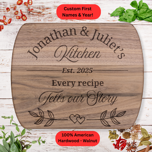 Personalized Couples Kitchen Cutting Board. Custom Names and Year Gift. Wedding or Anniversary Gift. Valentines Day Gift