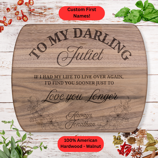 Personalized Valentine’s Cutting Board. Custom Names. Walnut or Maple. Wedding or Anniversary Gift. Valentines Day Gift