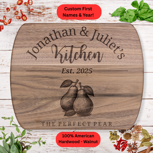 Personalized Couples Cutting Board. Custom Names Kitchen Gift. Anniversary or Wedding Gift – Walnut or Maple. Valentines Day Gift.
