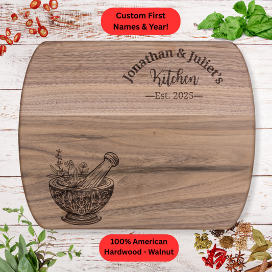 Personalized Couples Cutting Board . Custom Names and Year. Walnut or Maple. Wedding, Anniversary, Housewarming or Valentine's Day Gift