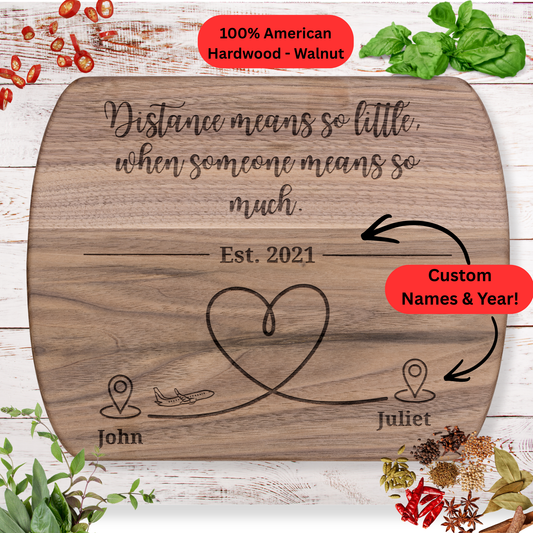 Personalized Long Distance Gift. Cutting Board. Custom Names and Year. Couples Keepsake. USA Made