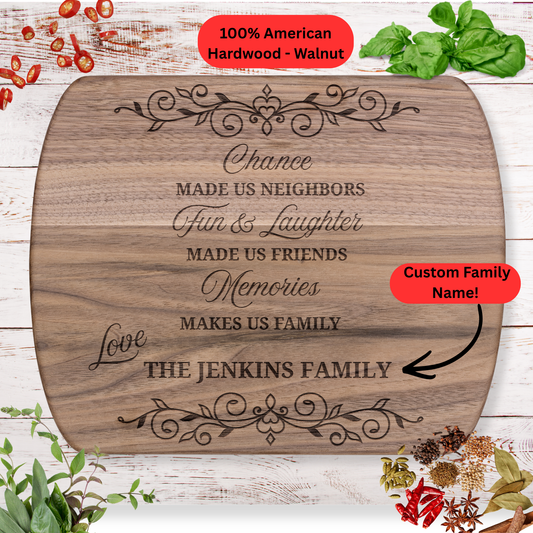 Personalized Neighbor Gift Cutting Board. Custom Family Name Gift. Housewarming, Friendship Keepsake.