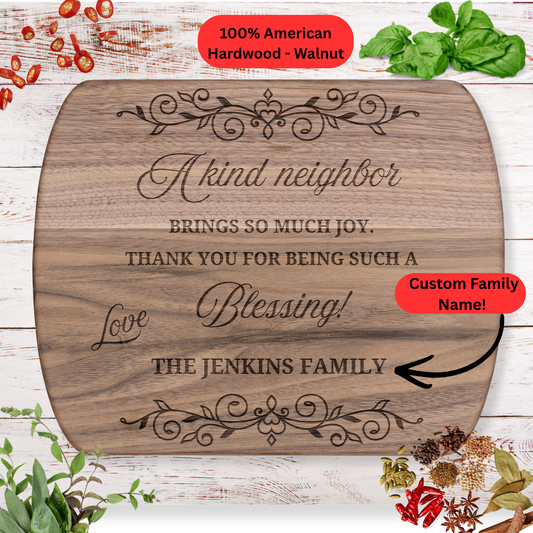 Personalized Neighbor Gift Cutting Board. Custom Family Name Gift. Thank You Appreciation Keepsake