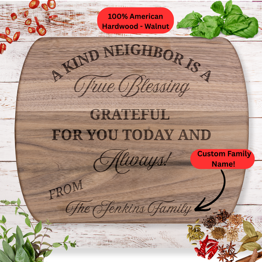 Personalized Neighbor Cutting Board Gift. Custom Family Name Engraved Board. Thoughtful Housewarming or Thank You Gift