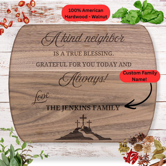 Personalized Neighbor Cutting Board Gift. Custom Family Name Engraved Board. Thoughtful Neighbor Appreciation and Housewarming Gift
