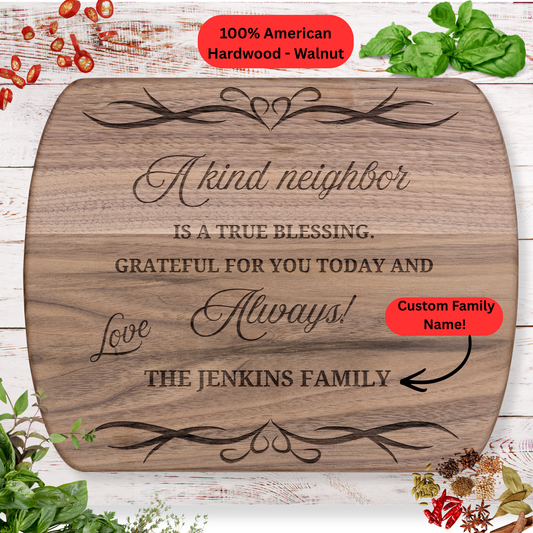 Personalized Neighbor Cutting Board Gift. Custom Family Name Engraved Board. Thoughtful Thank You Gift for Neighbors