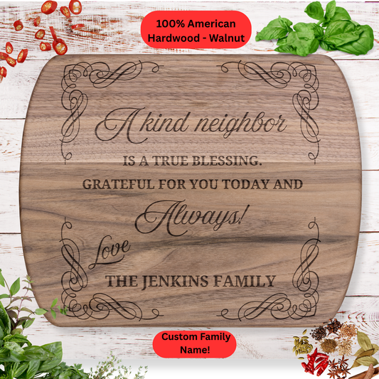 Personalized Neighbor Cutting Board Gift. Custom Family Name Engraved Board. Thoughtful Thank You Gift for Neighbors