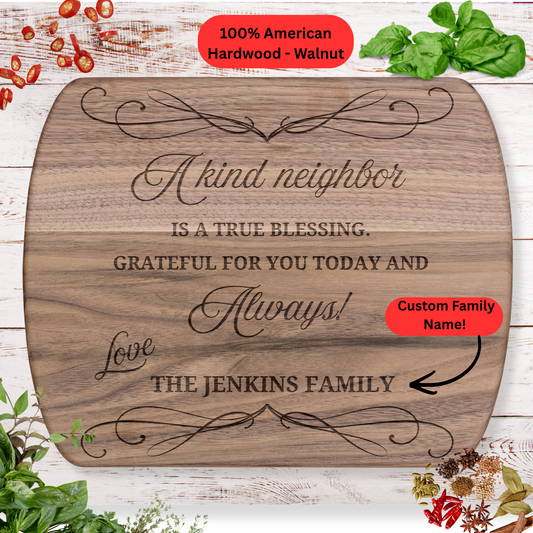 Personalized Neighbor Cutting Board Gift. Custom Family Name Engraved Board. Thoughtful Thank you Gift for Neighbors