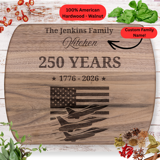 250 Years Personalized Cutting Board. Custom Family Name Cutting Board. USA Flag Patriotic Decor