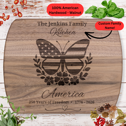 America 250 Years of Freedom Personalized Cutting Board. Custom Family Name Gift. USA Anniversary Keepsake