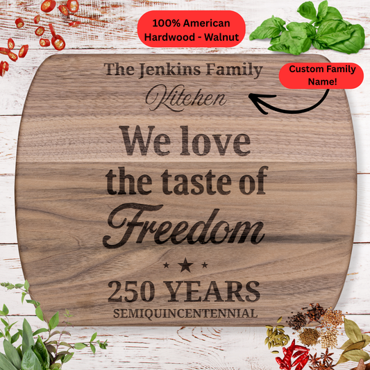 Personalized patriotic Cutting Board. America 250th Semiquincentennial Gift. Custom Family Name Keepsake. Patriotic Kitchen Decor