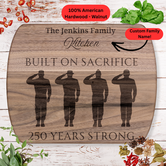 Personalized Family Name Cutting Board. Military Family Gift. USA 250th Anniversary Keepsake