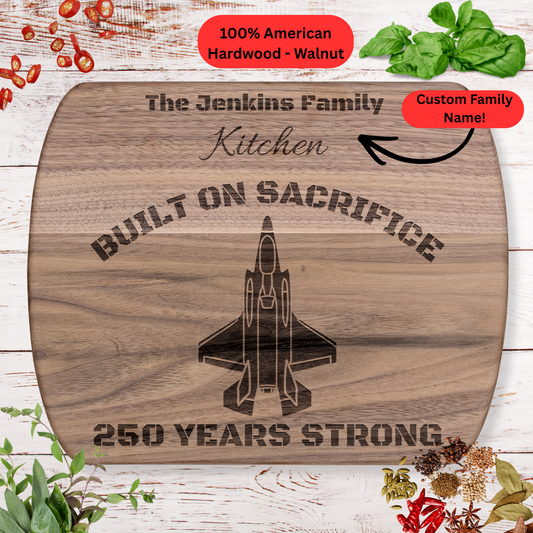 Personalized F-35 Lightning II 250th Anniversary Cutting Board. Military Aviation Gift. Military Family Gift