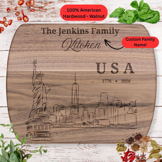 Personalized Family Name Cutting Board. Statue of Liberty. America 250th Anniversary Keepsake