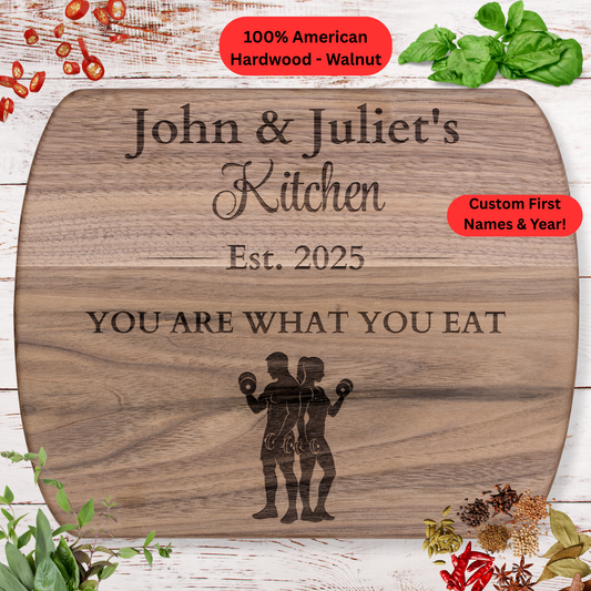 Personalized Cutting Board. Custom Couple Names and Year Gift. Fitness Couple Kitchen Decor. Meal Prep Gift for Gym Lovers