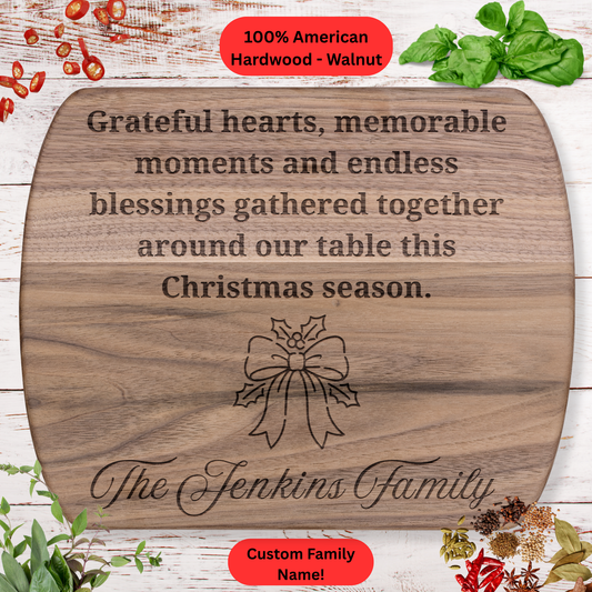 Personalized Christmas Family Cutting Board. Custom Family Name Gift. Holiday Kitchen Décor