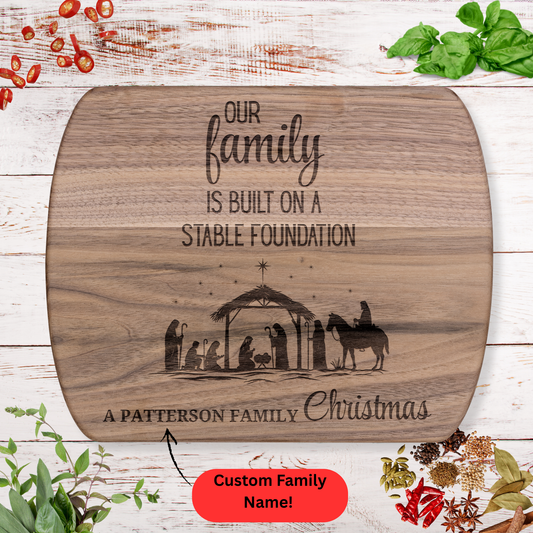 Personalized Christmas Cutting Board. Nativity Scene and Family Name Gift. Christian family gift.