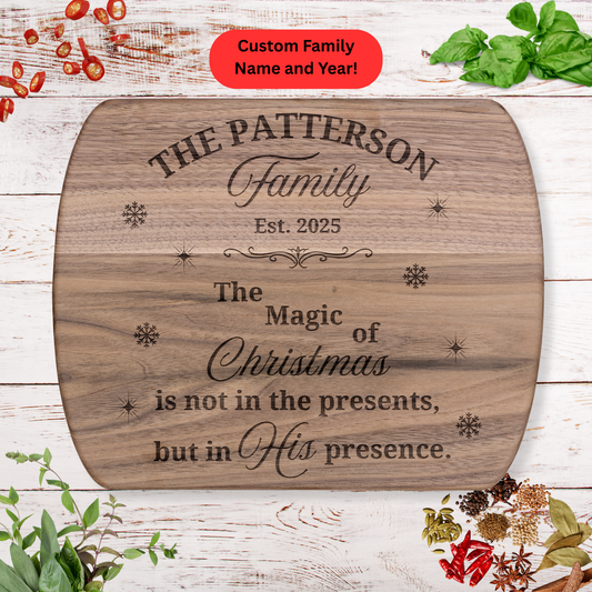 Personalized Christmas Cutting Board. Custom Family Name and Year Gift. Christian Family Gift. Christmas Family Gift