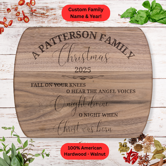 Personalized Family Christmas 2025 Cutting Board. Carol quote. Walnut or Maple