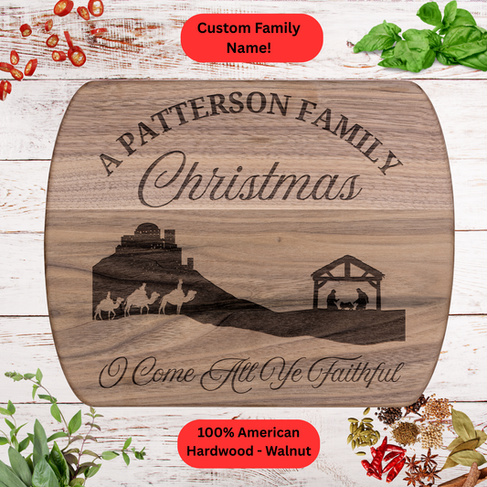 Personalized Family Christmas Cutting Board. Custom Family Name. Walnut or Maple