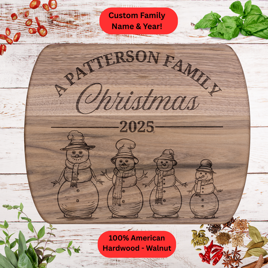 Personalized Family Christmas Cutting Board. Custom Family Name. Walnut or Maple