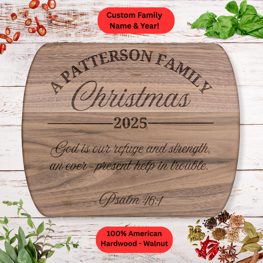 Personalized Family Christmas Cutting Board. Custom Family Name and Year. Bible verse. Christmas Family GIft