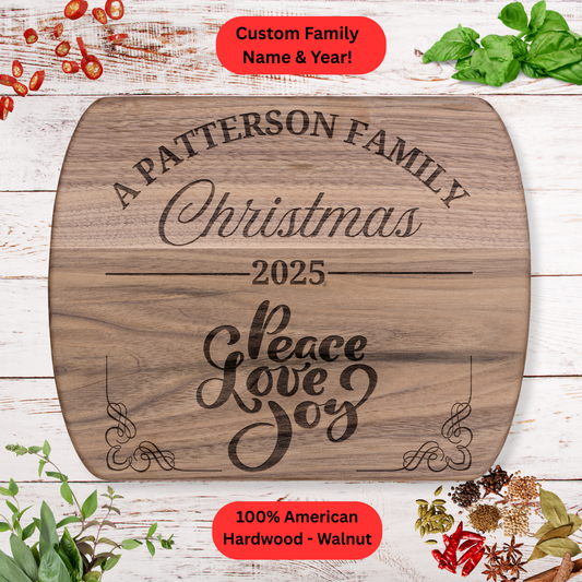 Personalized Family Christmas Cutting Board. Custom Family Name and Year. Family Christmas Gift
