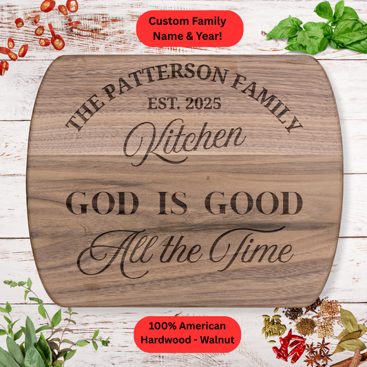 Personalized Family Kitchen Cutting Board. Custom Family Name Gift. Christian Family Gift. Walnut or Maple