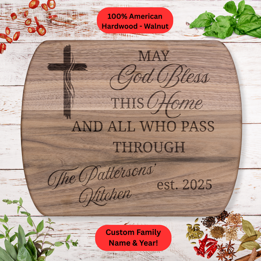 Personalized Christian Cutting Board. Family Kitchen Gift. Walnut or Maple. Custom Name and Year