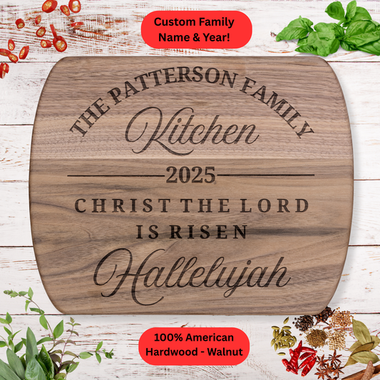 Personalized Christian Cutting Board. Custom Family Name and Year. Walnut or Maple