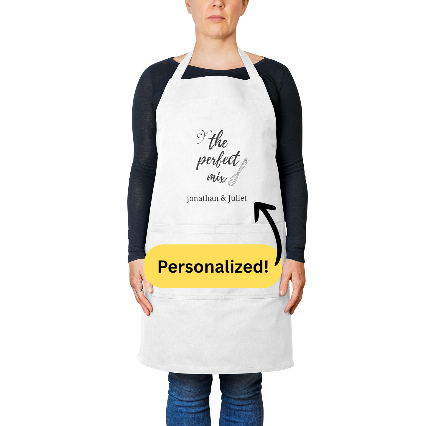 The Perfect Mix. Personalized Couples Apron. Custom Name Apron with Heart and Mixer Design. Romantic Gift for Partner or Anniversary