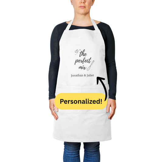 The Perfect Mix. Personalized Couples Apron. Custom Name Apron with Heart and Mixer Design. Romantic Gift for Partner or Anniversary