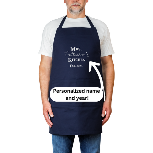 Custom Mrs. Patterson’s Kitchen Apron. Personalized Gift for Wives, Brides and Home Cooks.