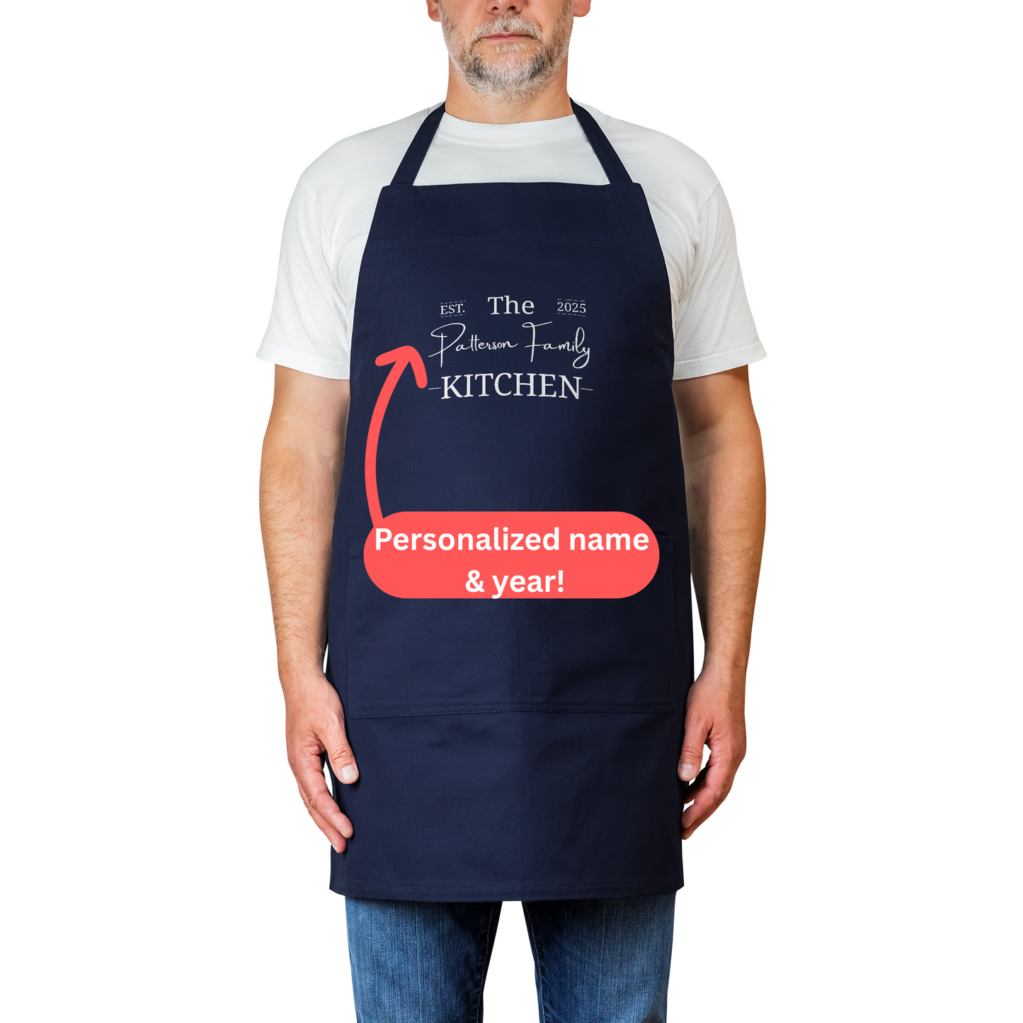 Personalized Family Kitchen Apron. The Patterson Family Kitchen Est. 2025. Custom Name and Year Gift. Wedding Gift. V2