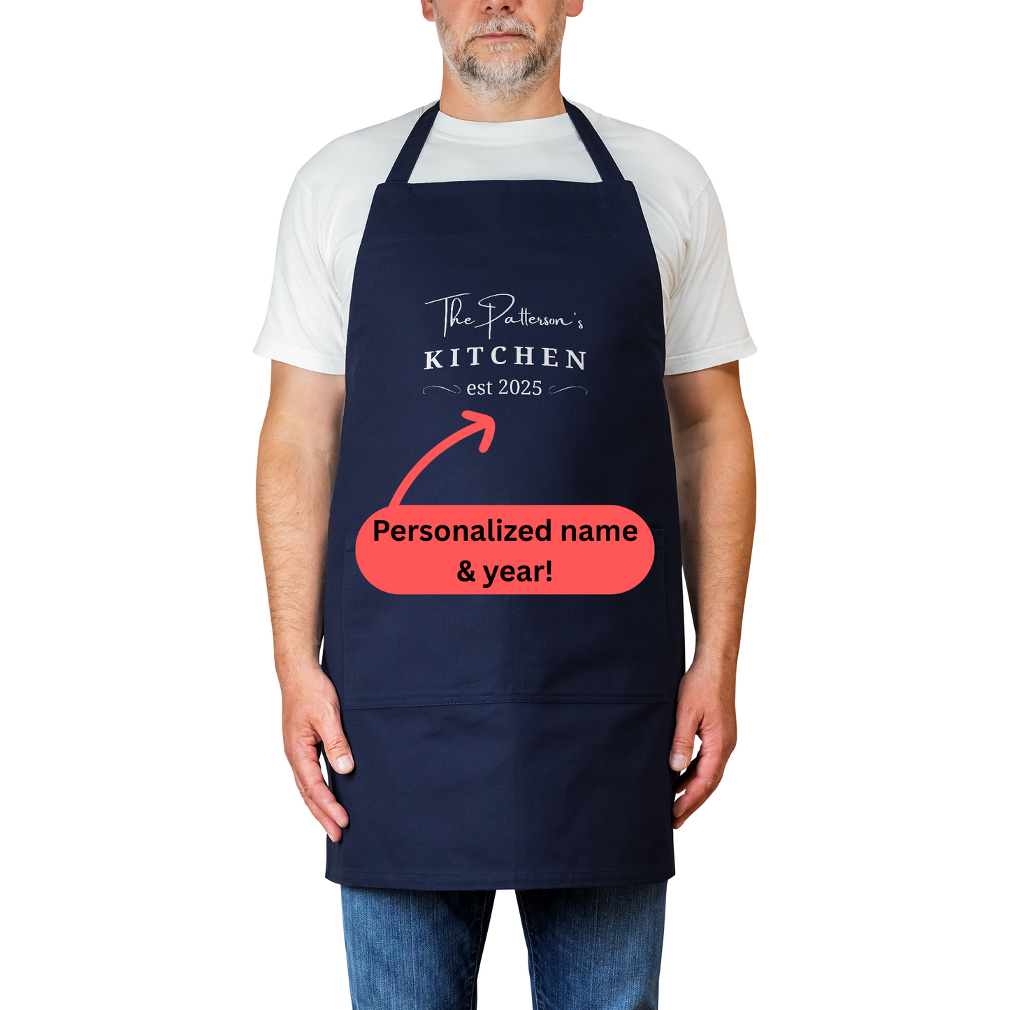 Personalized Apron. The Patterson’s Kitchen Est. 2025. Custom Name and Year Gift for Couples or Families V2