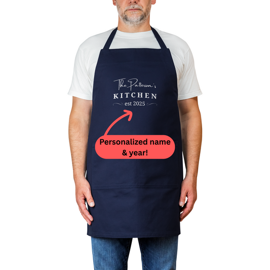 Personalized Apron. The Patterson’s Kitchen Est. 2025. Custom Name and Year Gift for Couples or Families V2