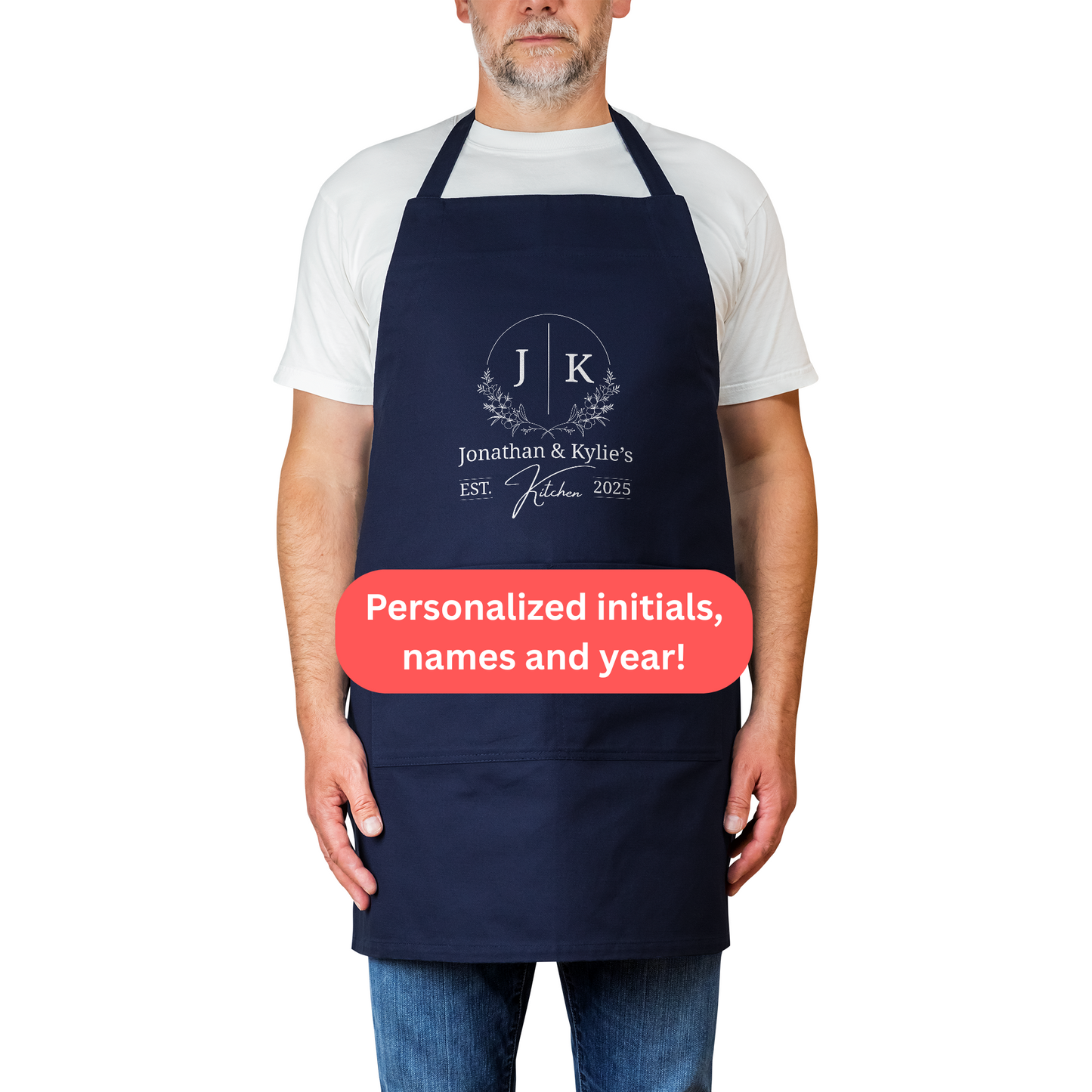 Personalized Couple’s Apron. Custom Initials, Names and Year. Wedding Gift. Anniversary Gift.