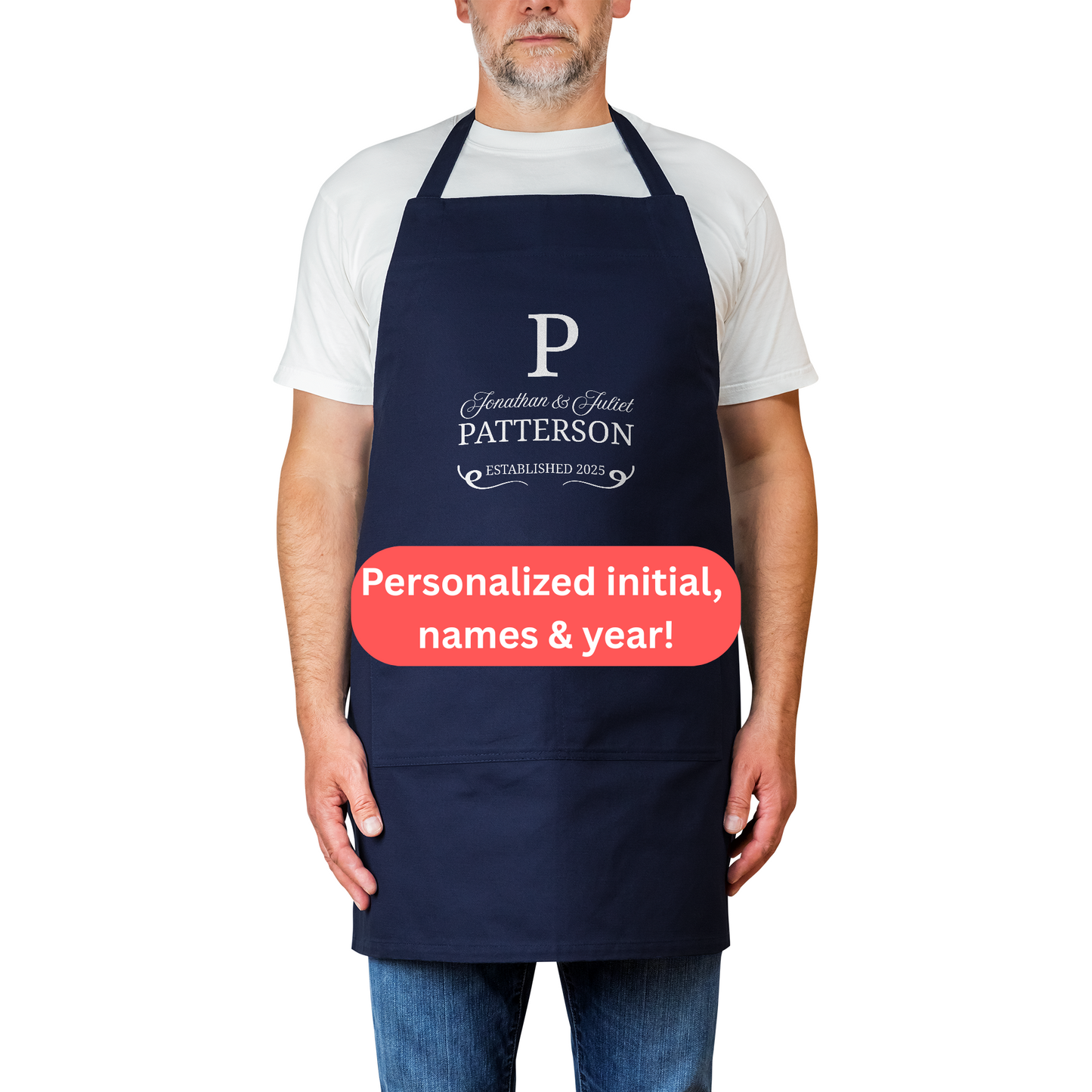 Personalized Couple’s Apron. Custom Initial, Names, Surname and Year. Wedding Gift. Anniversary Gift.