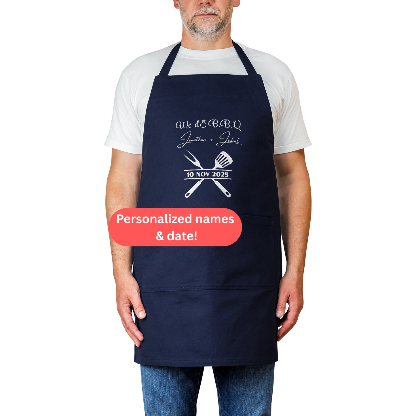 Personalized BBQ Apron. We Do B.B.Q with Custom Names & Date. Unique Gift for Couples Who Love to Grill