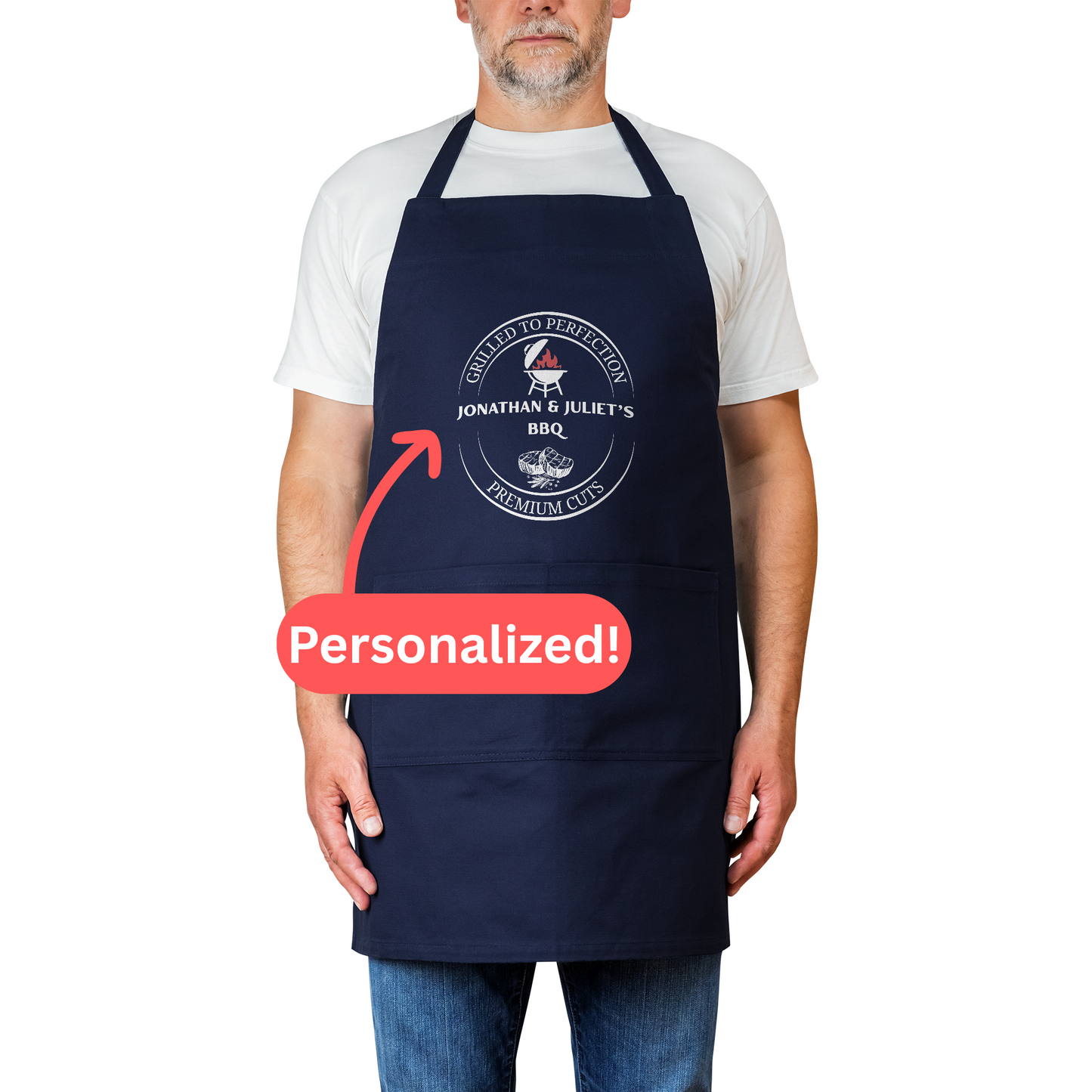 Personalized BBQ Apron. Grilled to Perfection with Custom Names. Gift for Couples, Grill Masters & Steak Lovers. Anniversary Gift