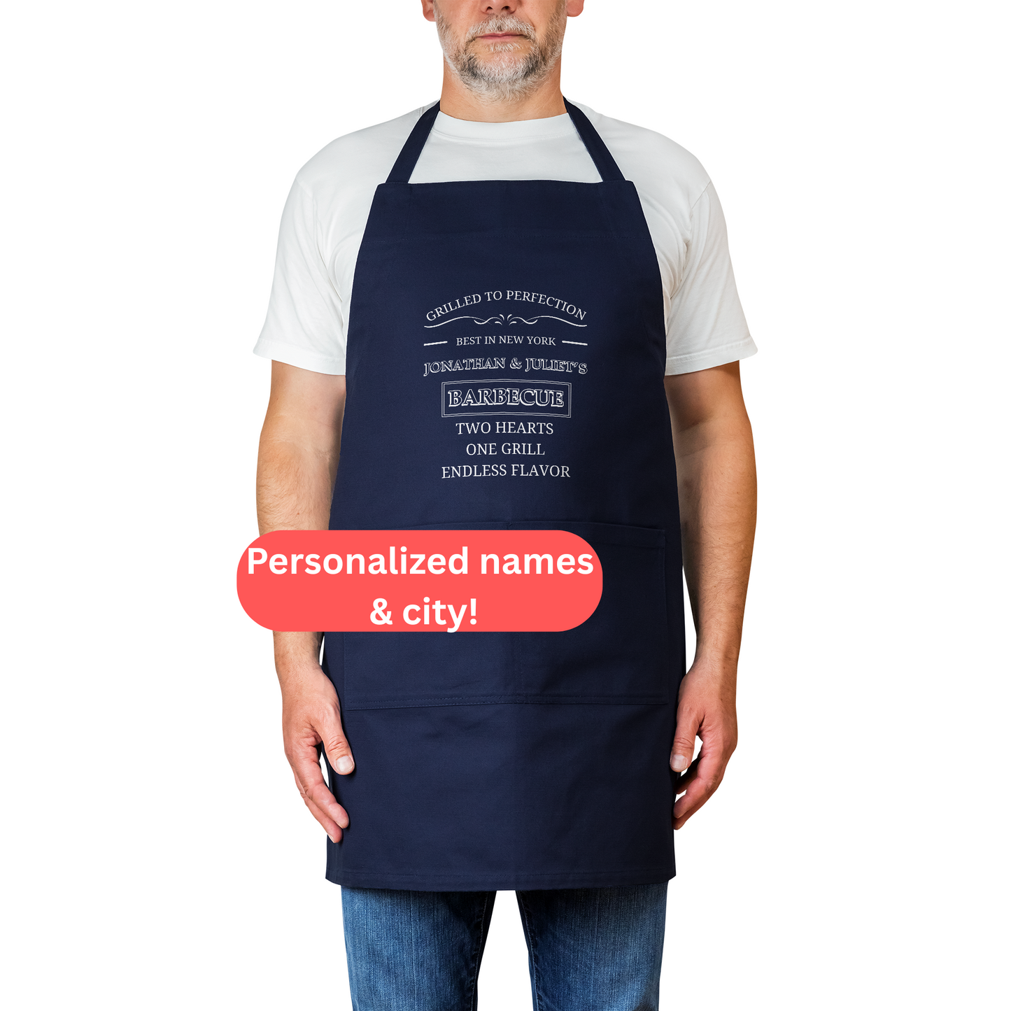 Personalized Couples BarbecueBQ Apron. Two Hearts, One Grill, Endless Flavor with Custom Names. Romantic Gift for Foodie couples. Anniversary Gift.