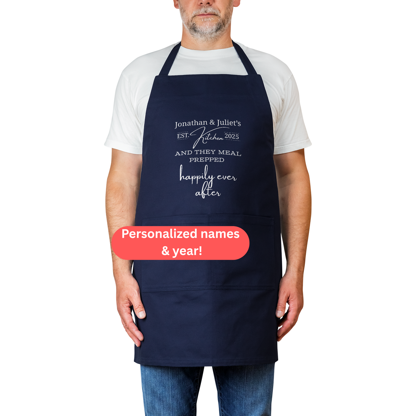 Personalized Couples Apron.  Custom Names and Year. Romantic Gift for Couples Who Meal Prep Together. Anniversary Gift. Wedding Gift.