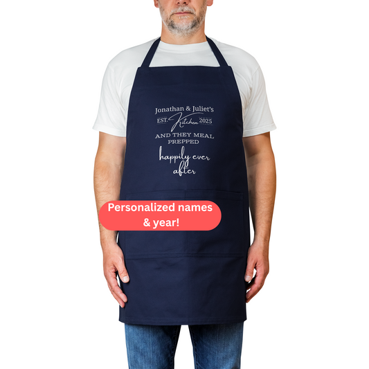 Personalized Couples Apron.  Custom Names and Year. Romantic Gift for Couples Who Meal Prep Together. Anniversary Gift. Wedding Gift.