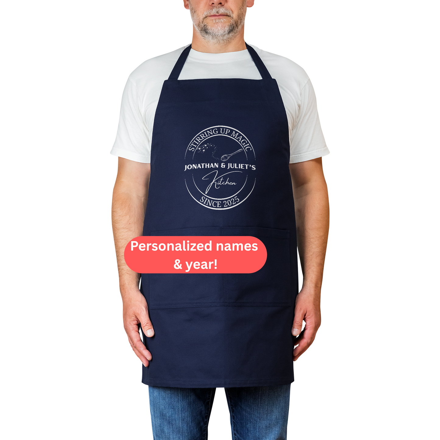 Personalized Couples Apron. Stirring Up Magic. Custom Names & Year. Unique Gift for Couples Who Love to Cook. Anniversary Gift. Wedding Gift
