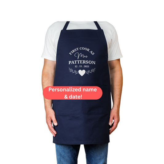 Personalized Bride Apron. First Cook. Custom Name & Date. Unique Wedding or Bridal Shower Gift.