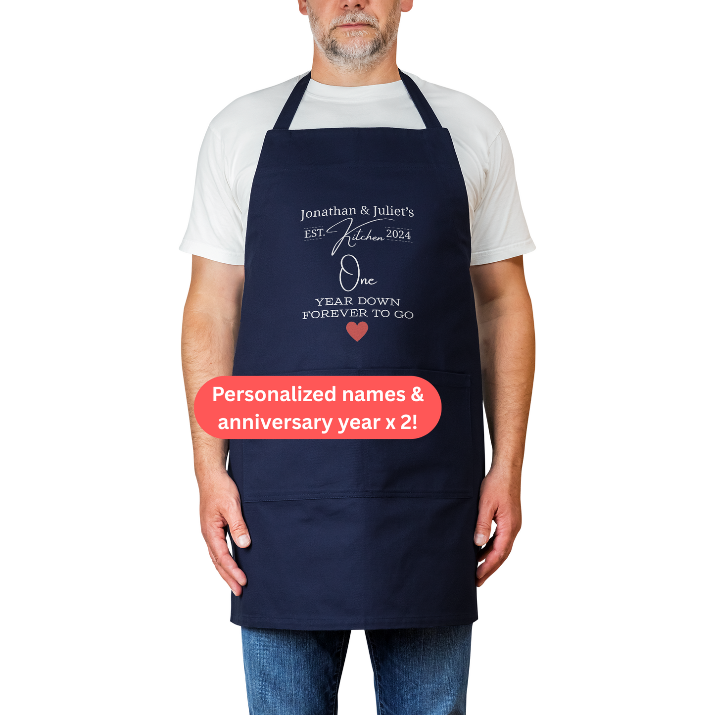 Personalized Anniversary Apron. Custom Names, Year & Milestone. Wedding Gift. Anniversary Gift.