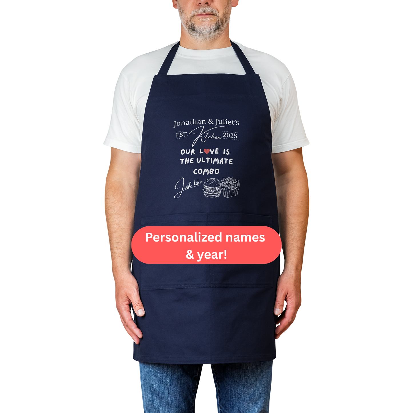 Personalized Couples Apron. Our Love Is the Ultimate Combo. Custom Names & Year. Wedding Gift. Anniversary Gift.