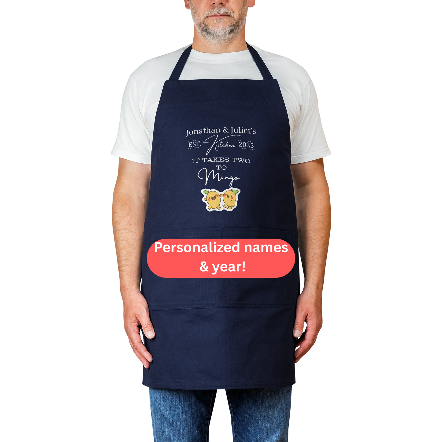 Personalized Couples Apron. It Takes Two to Mango with Names & Year. Wedding Gift. Anniversary Gift
